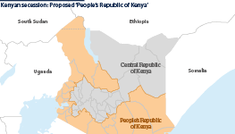 The proposed split between the Central Republic of Kenya and the Peoples Republic of Kenya