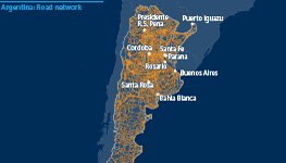 Key locations in Argentina, and primary and secondary highways
