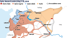 Syria: Areas of control between pro-government forces, rebels and Kurds, May 2-29, 2018