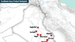 Iraq: Protest hotspots in the south, over poor government services, unemployment and corruption, July 2018