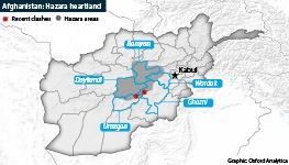 Map showing Hazara areas and recent clashes in Afghanistan