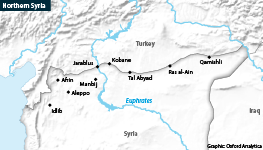 Key towns and cities in the Syria-Turkey border area