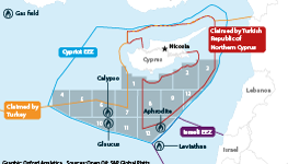 Fifteen natural gas exploration blocks south of Cyprus
