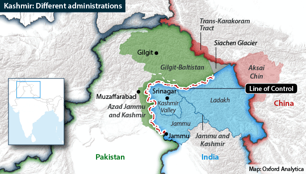 Map showing different administrations in the Kashmir region