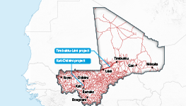 Showing Mali's road network and highlighting the Timbuktu-Léré and Kati-Didiéni projects