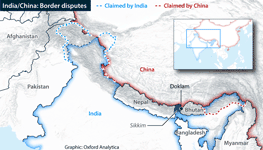 Map showing Indian and Chinese borders and various areas claimed by India and China