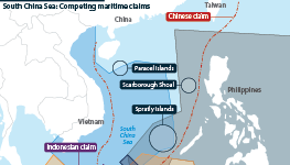 Map showing competing maritime claims in the South China Sea