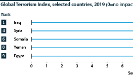 Middle East: Global terrorism index, selected countries from the top 10, 2019