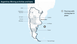 Showing Argentinian provinces with mining ban in place