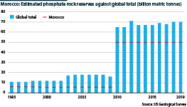 Morocco: Estimated phosphate rock reserves against global total (tonnes)