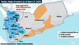 Areas of control as of March 27, 2020, showing territory captured since January 2020