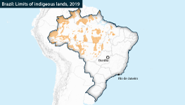 Brazil, delimited indigenous lands map (as of 2019)