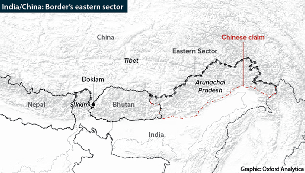 Map showing the eastern sector of the disputed India-China border