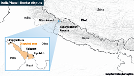 Map showing a disputed part of the India-Nepal border
