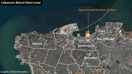Lebanon: Beirut map showing site of port explosion and nearby districts