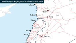 Lebanon/Syria: Major ports and road connections map