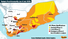 Yemen: Food insecurity in areas controlled by the internationally recognised government, July 2020