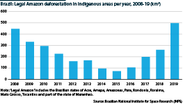 Brazil, deforestation in indigenous areas, 2008-19
