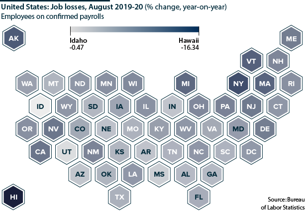 US job losses by state in August                       