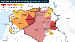 Iraq/Syria: Islamic State attacks by governorate, Q3 2020