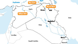 Iraq/Turkey/Syria: Tigris and Euphrates river basin, marking key dams