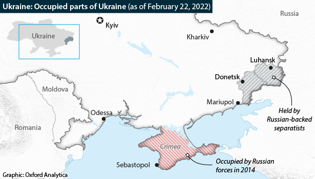 Ukraine: Occupied parts of Ukraine (as of February 22, 2022)