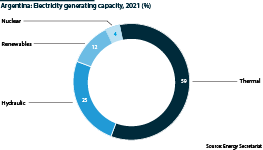 Argentina: Electricity generating capacity, 2021 (%)
