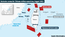 Exclusion zones for Chinese military exercises around Taiwan, August 2022