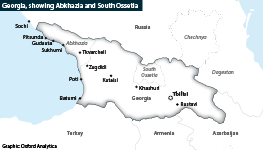 Map showing Georgia, with Abkhazia and South Ossetia