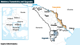 Map of Moldova showing Transnistria and the Gagauz region