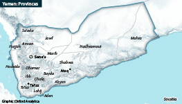 Map of the provinces of and the main cities in Yemen