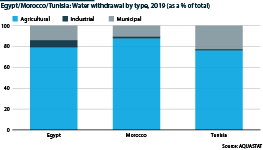 Chart summarising water withdrawal in Egypt, Morocco and Tunisia