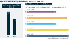 The charts shows the breakdown in candidates in the June parliamentary elections.