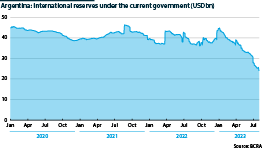 Argentina: Evolution of international reserves, 2020-23 (USDbn)