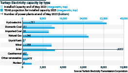 Turkey's electricity production existing and projected capacity by type