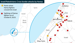 Cross-border attacks by Hamas from Gaza into Israel, as of October 8, 2023