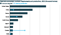 Selected economies' uranium output and needs, 2022