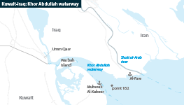 Kuwait/Iraq: The map showcases the Khor Abdullah waterway in the Gulf