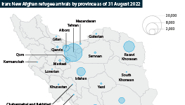 New Afghan refugee arrivals by province in Iran as at August 31, 2022
