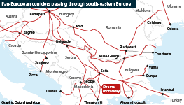 Pan-European corridors in South-eastern Europe showing the Struma motorway