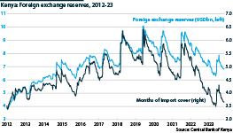 Foreign exchange reserves in USD and months of import cover since 2012