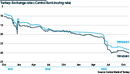 The chart will show the exchange rate trends for the Turkish lira