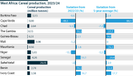 Overal cereal production has modestly increased, despite per capita declines