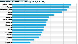 Government debt denominated in local currency, % of GDP, 2022