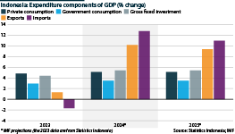 Chart showing the expenditure components of GDP for 2023, 2024 (projected) and 2025 (projected)