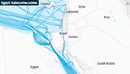 The map shows the major submarine cables going through Egypt