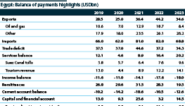 The chart shows details of Egypt's balance of payments