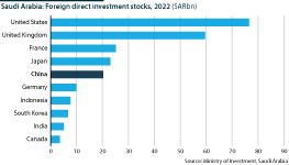 Saudi Arabian foreign direct investment stocks, 2022 (SARbn)