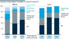 Ukrainian grain export markets (% of grain exports)