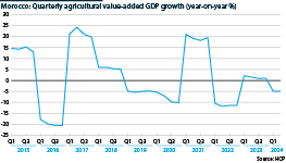 The chart shows Morocco's quarterly agricultural value-added GDP growth